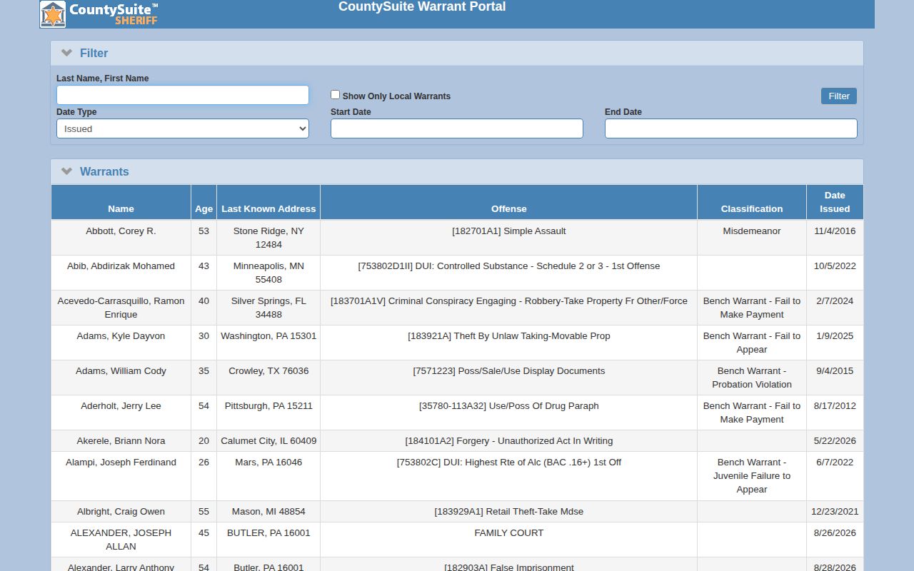 Butler County warrant record portal